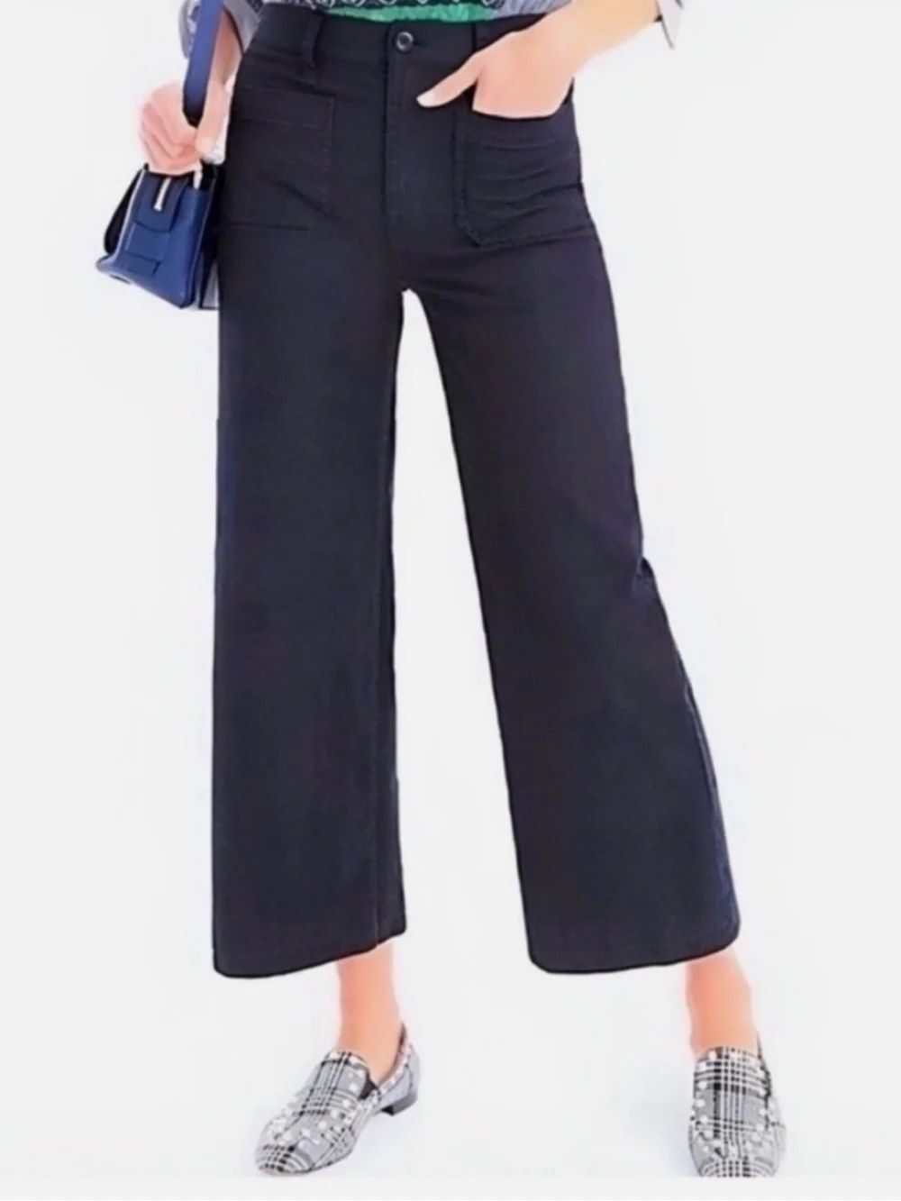 J crew Point sur High-Rise Wide-Leg Pants in navy blue size 26P